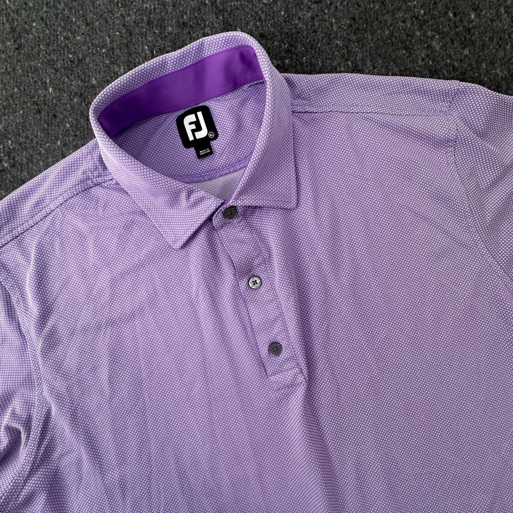 FootJoy Polo Shirt Men XL Purple Geometric Performance Golf casual Short Sleeve